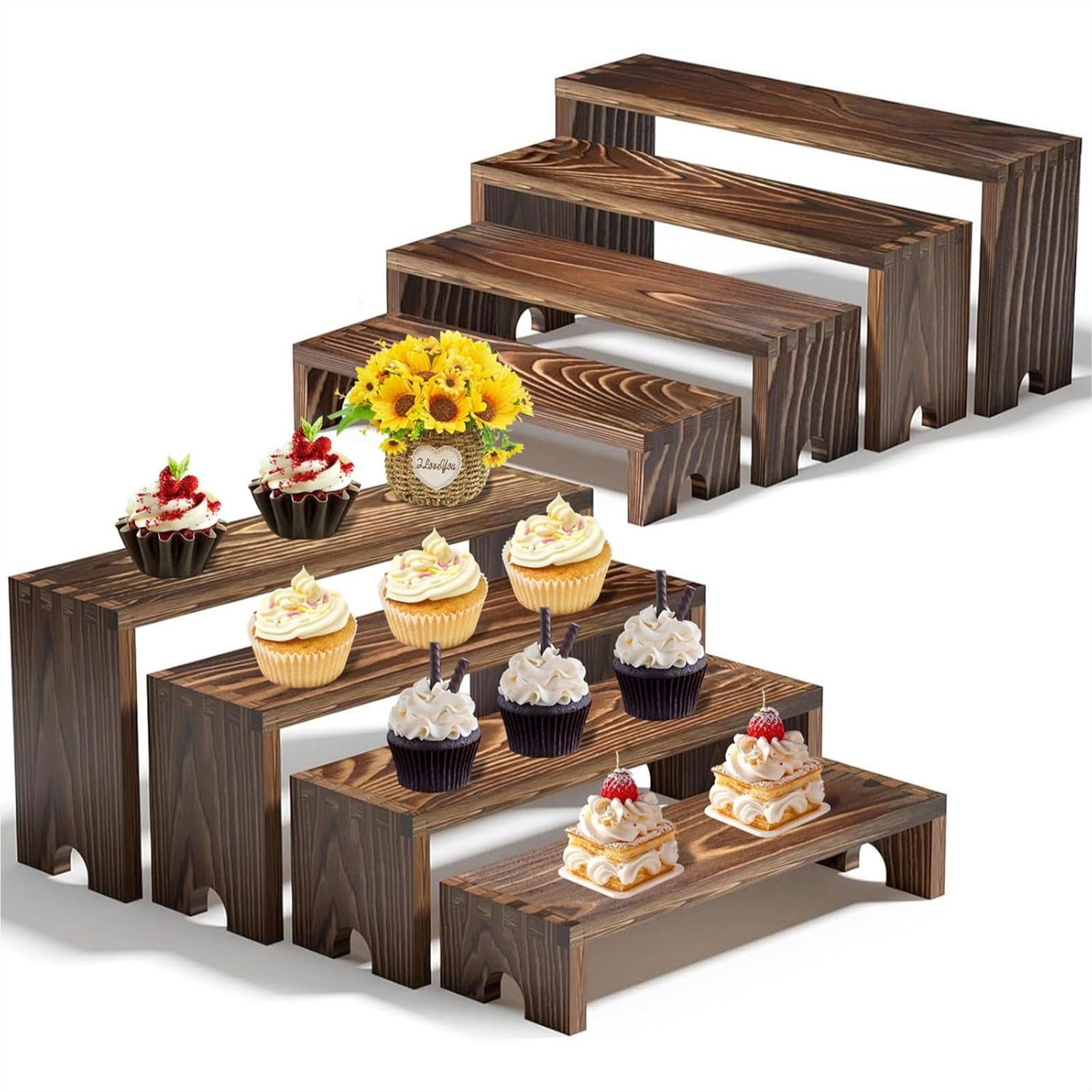 2 Tier Wooden Cupcake Stand Se - Display Risers Set incelemesi ve fiyatı